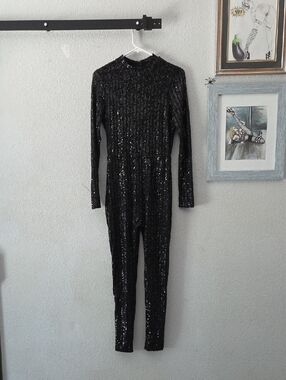 Black Sequin Jumpsuit - Women Pants & Jumpsuits Medium